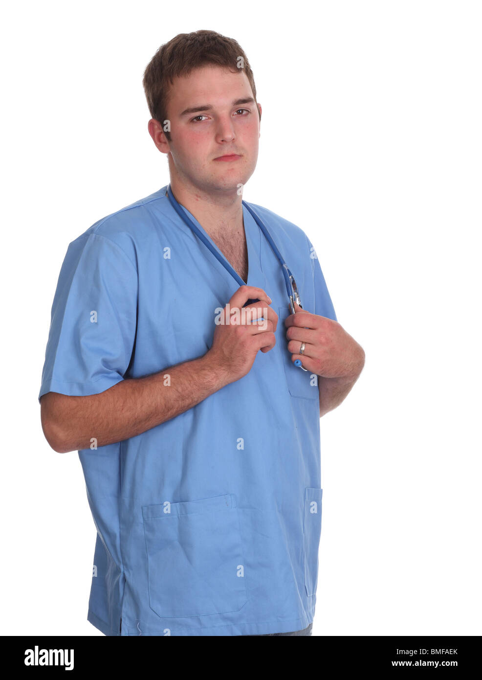 Maggio 2010 - giovane modello maschile in scrub medici come infermiera maschile, Foto Stock