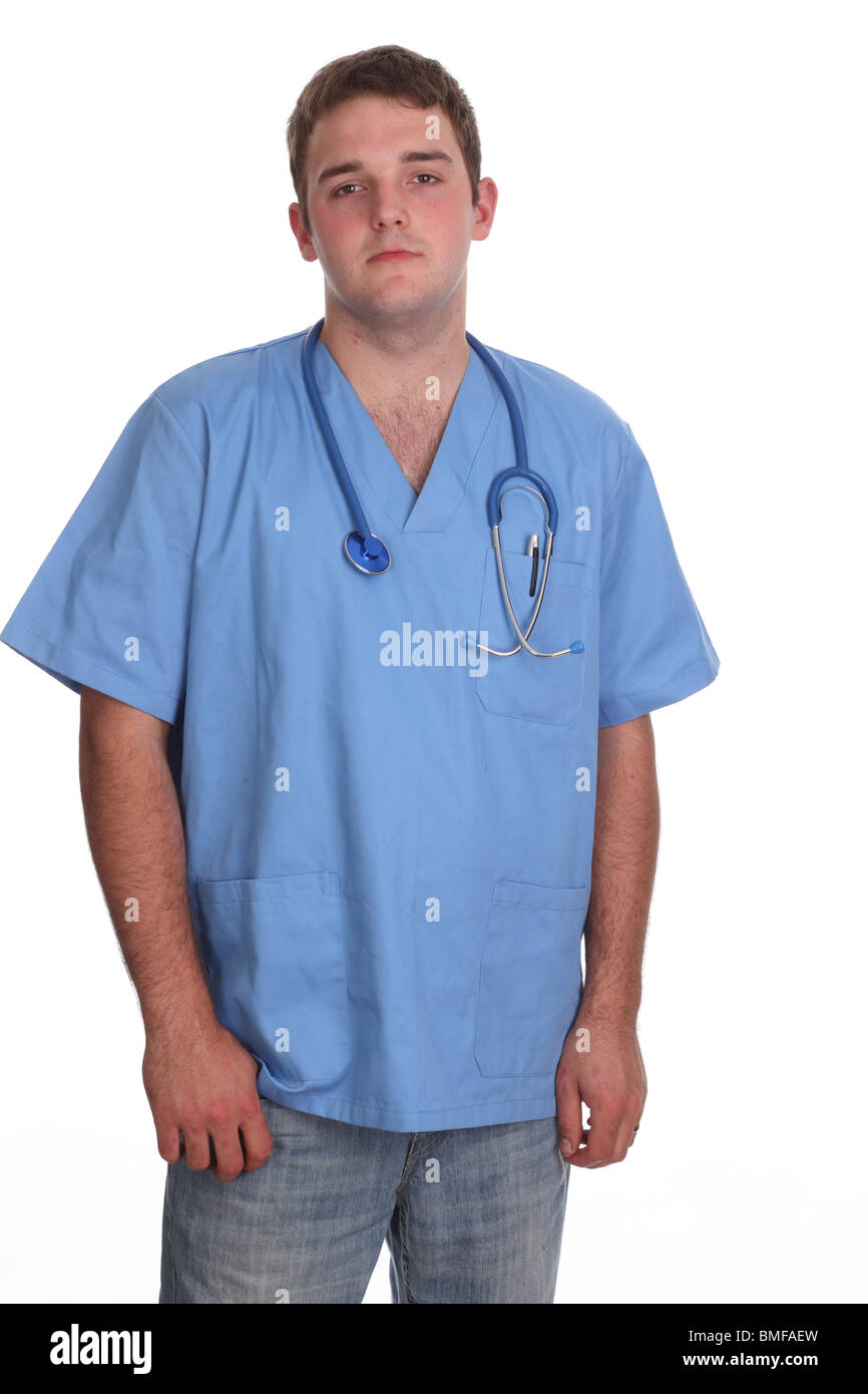 Maggio 2010 - giovane modello maschile in scrub medici come infermiera maschile, Foto Stock