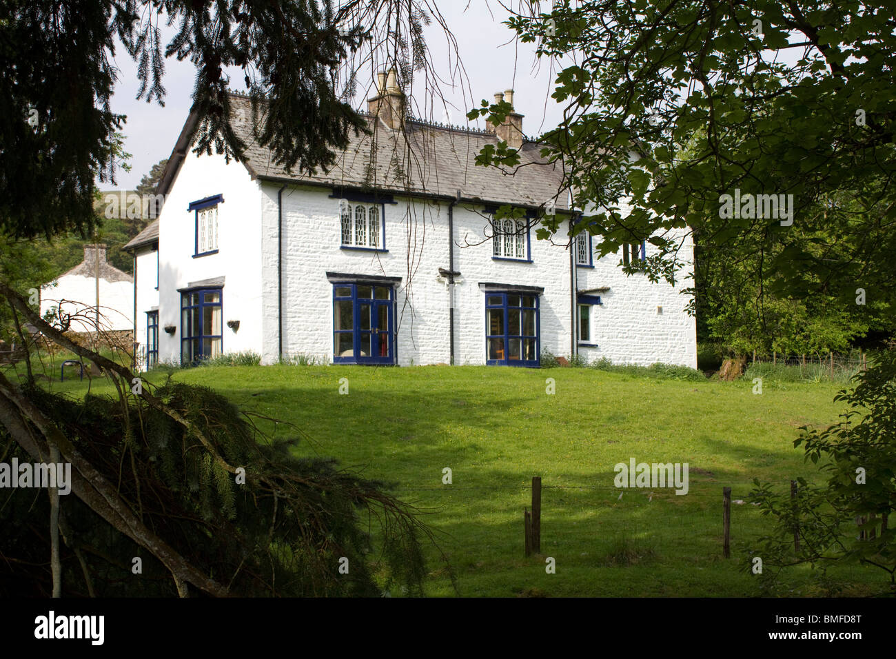Vecchia casa in Yorkshire, Inghilterra moss erba foglie di albero Foto Stock