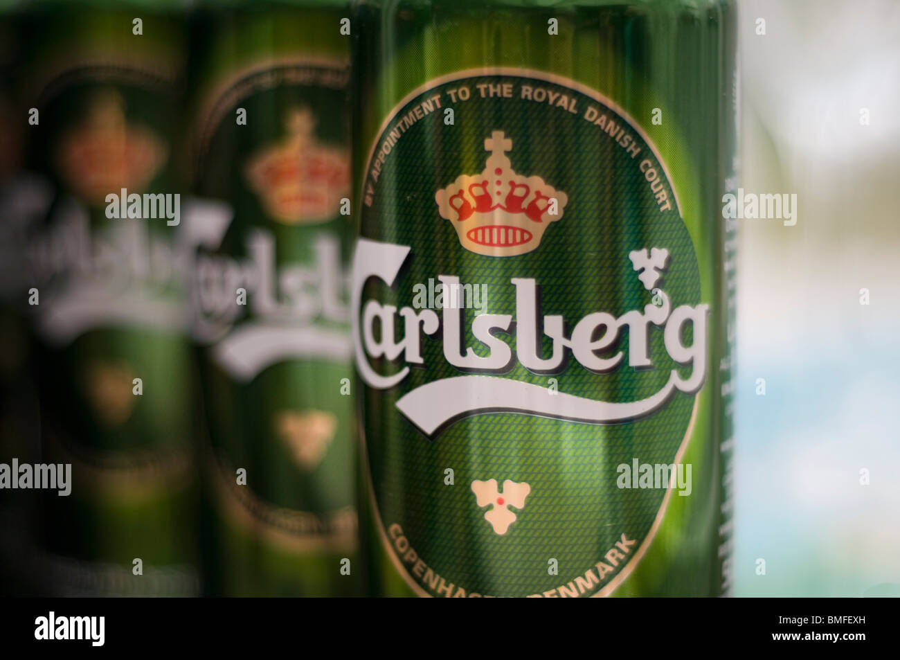 La Carlsberg di lattine di birra Foto Stock
