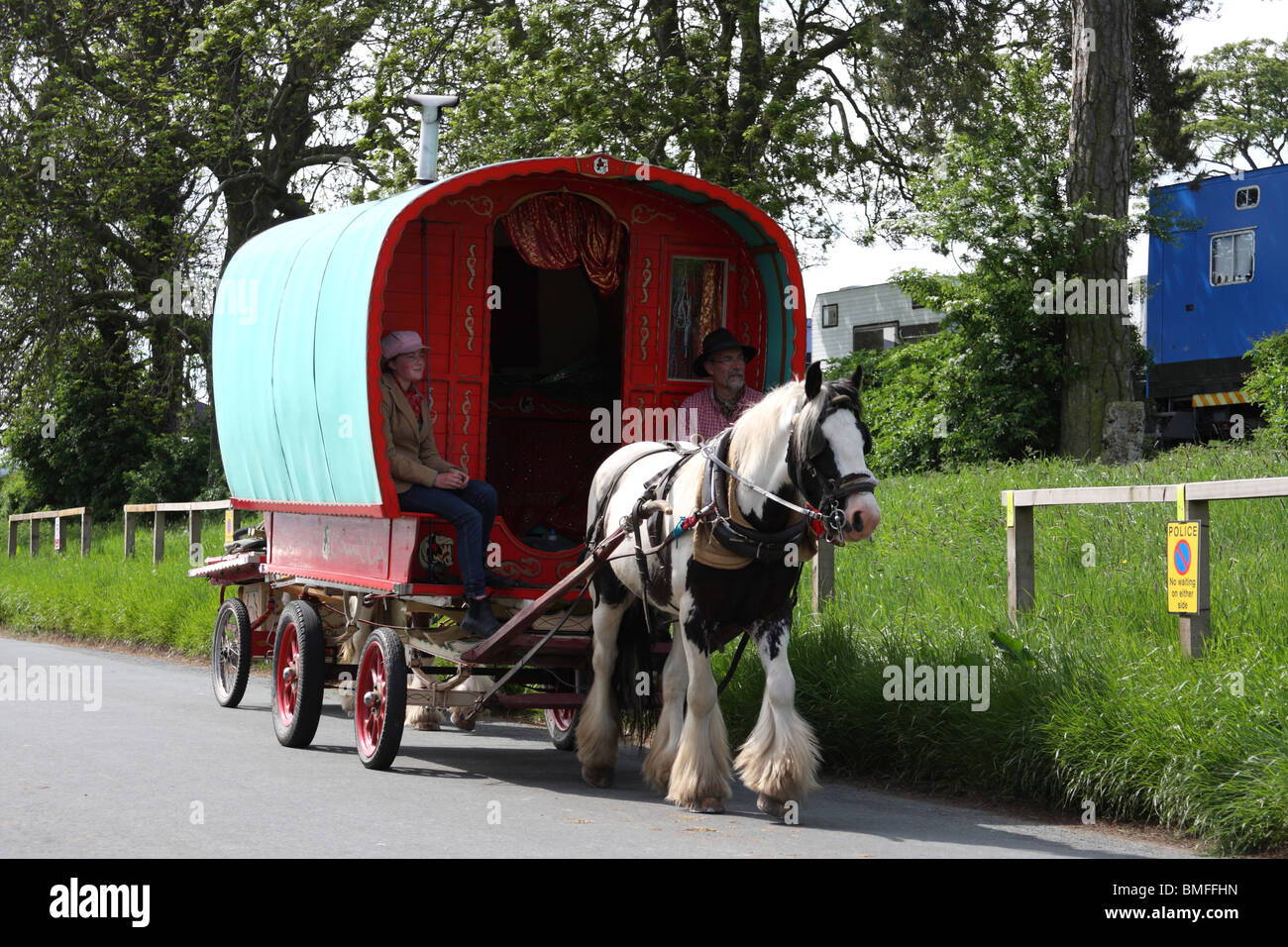 Romany zingari che viaggiano a Appleby Horse Fair, Appleby-In-Westmorland, Cumbria, England, Regno Unito Foto Stock