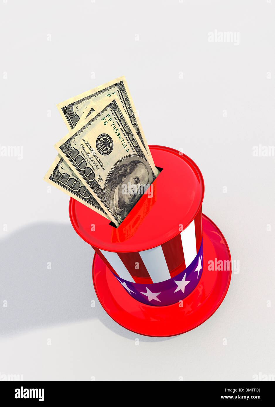 Lo zio Sam il tubo da stufa Hat come cassa di risparmio. Foto Stock