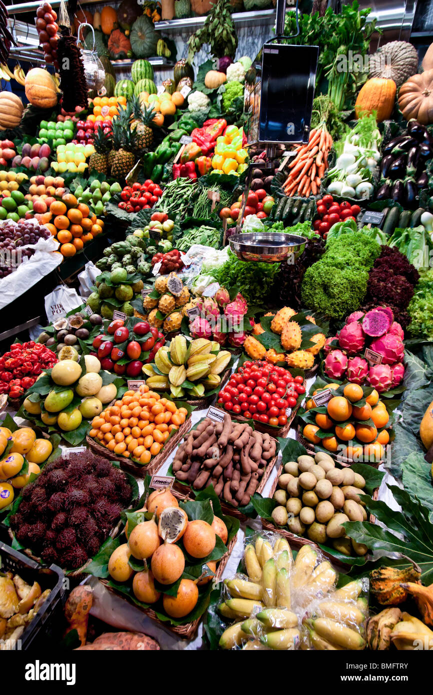 Mercat de la Boqueria. Obst und Gemüse Foto Stock