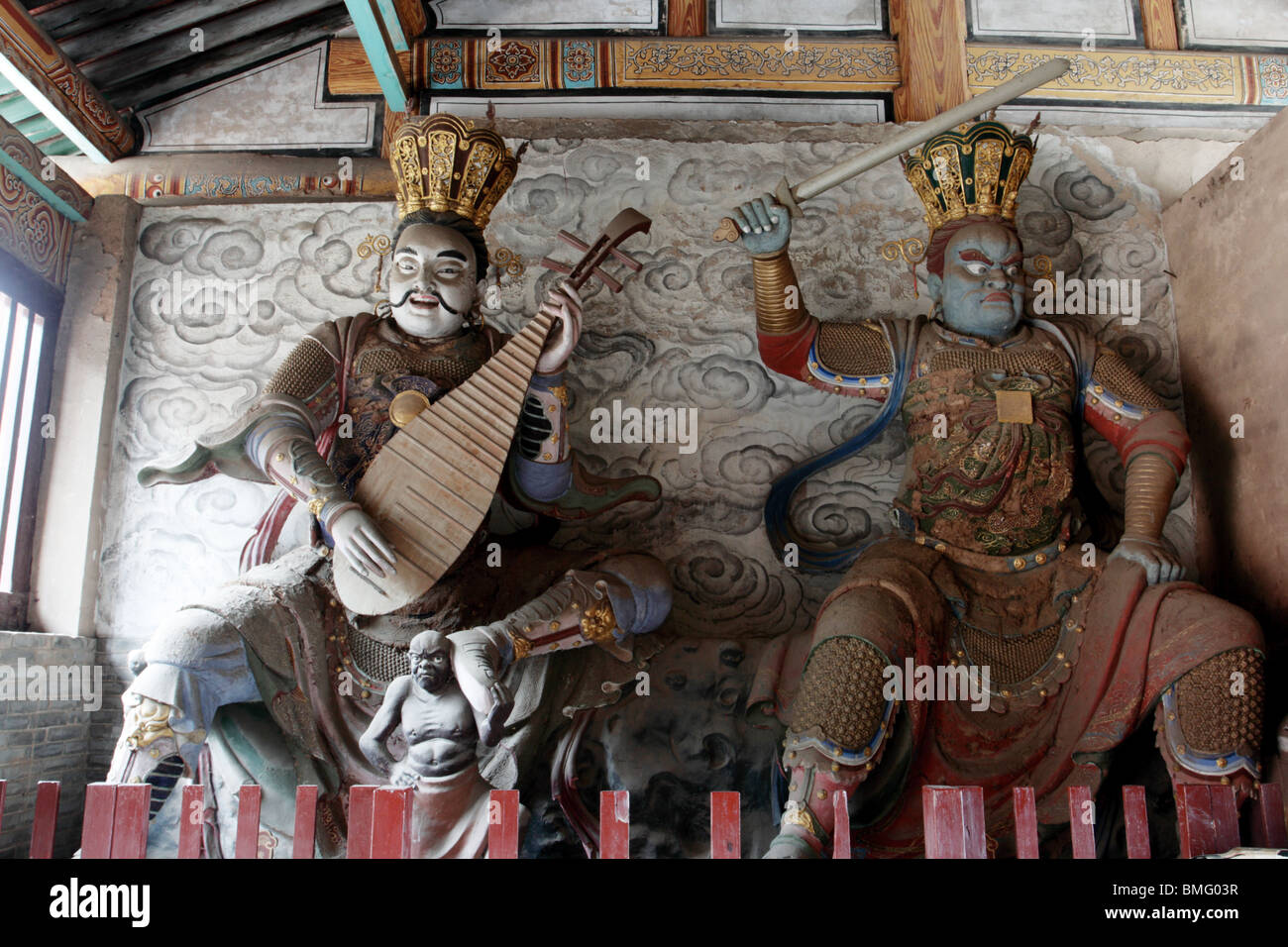 Statue di quattro re celeste, Tempio di Jinci, Taiyuan, nella provincia di Shanxi, Cina Foto Stock