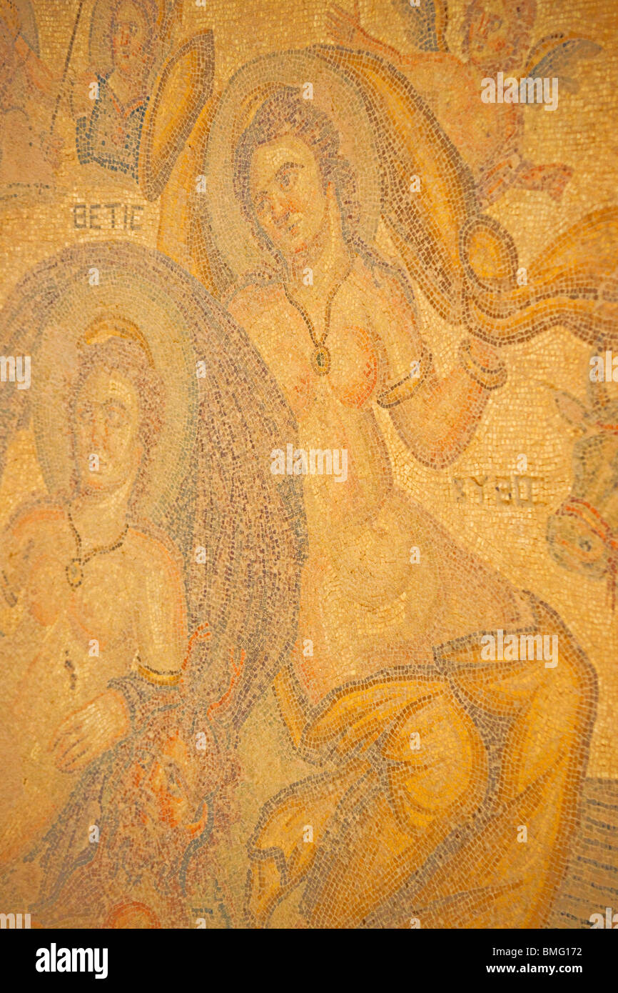 Cipro Paphos, pafos, pavimenti a mosaico di Villa Romana, quartiere museo archeologico, sito del patrimonio mondiale. Foto Stock