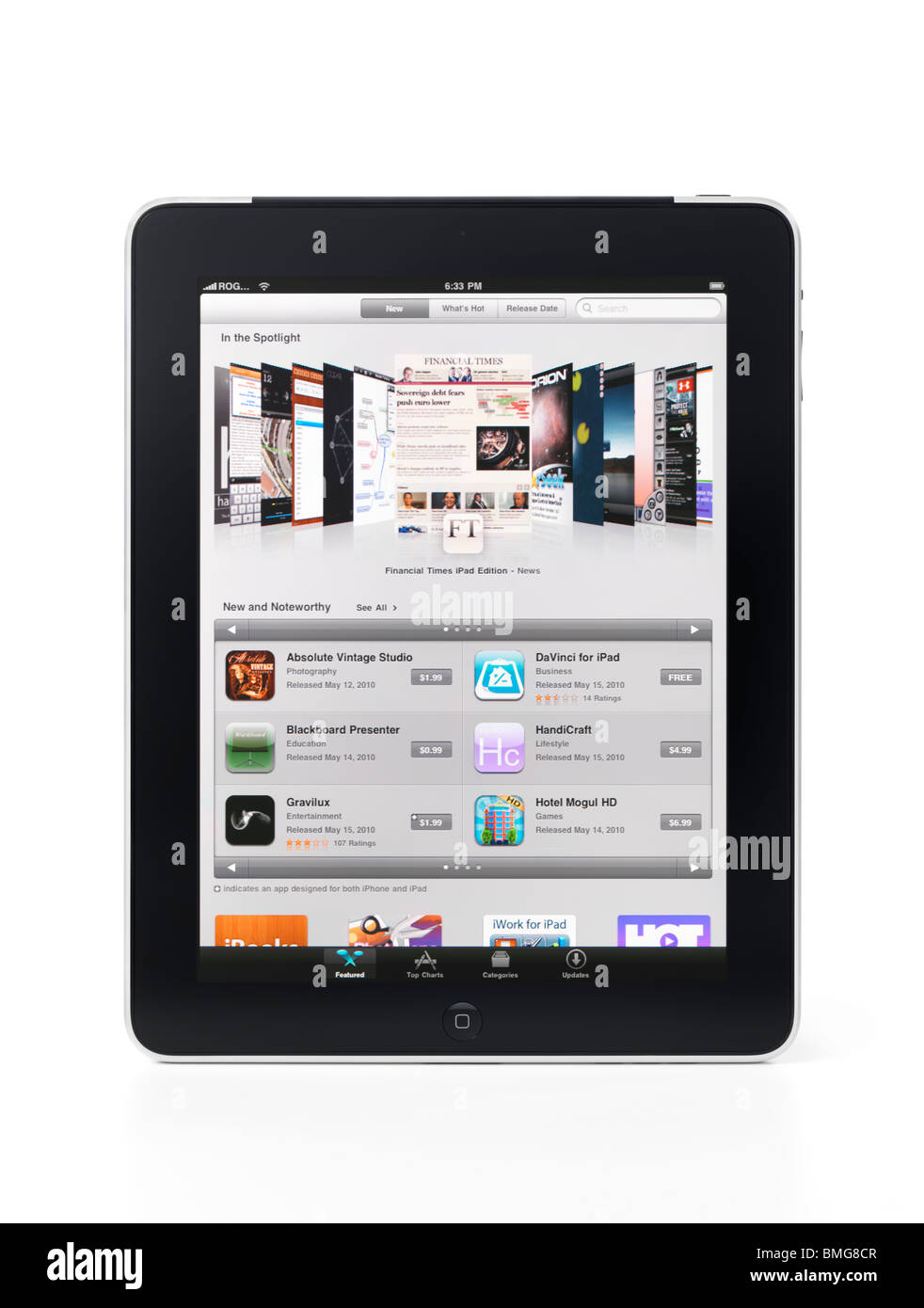 Apple iPad 3G tablet con app store sul suo visualizzatore isolato su sfondo bianco con tracciato di ritaglio Foto Stock