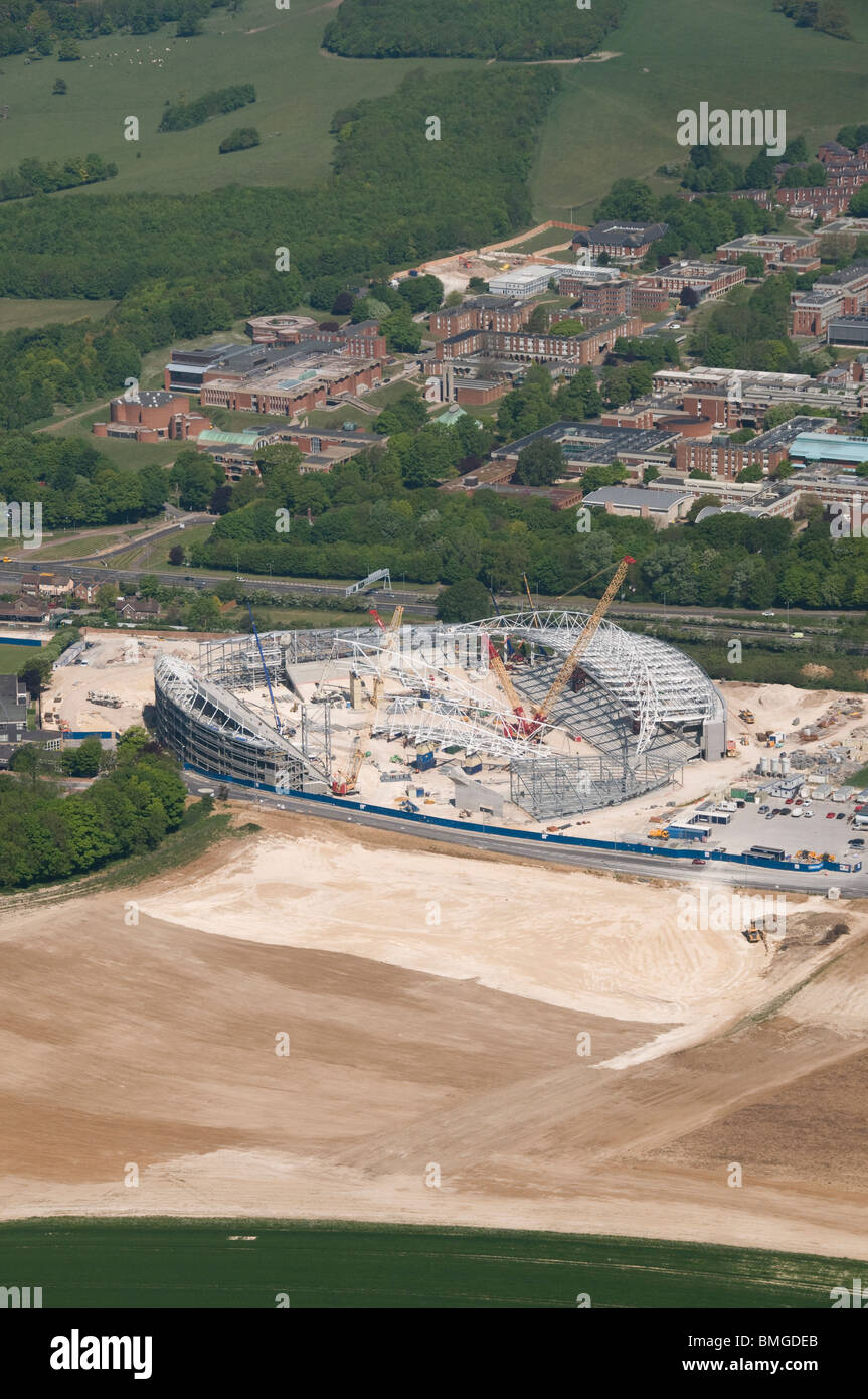 Fotografia aerea di Falmer Stadium casa di Brighton FC della nuova terra in costruzione a Falmer, Sussex, Inghilterra Foto Stock