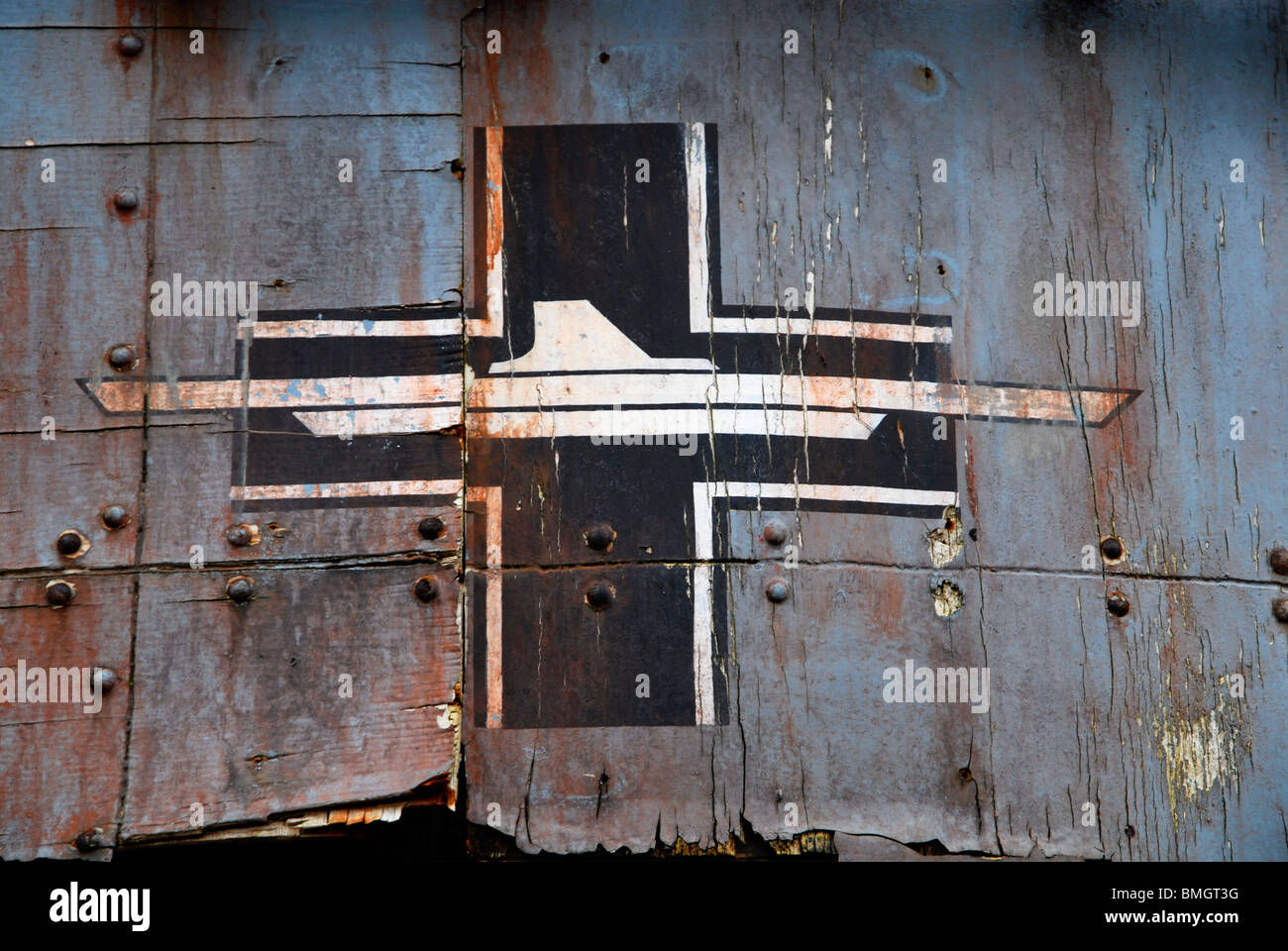 Segno sulla torretta di una replica U boat puntello per il film "enigma". Foto di John Robertson. Foto Stock