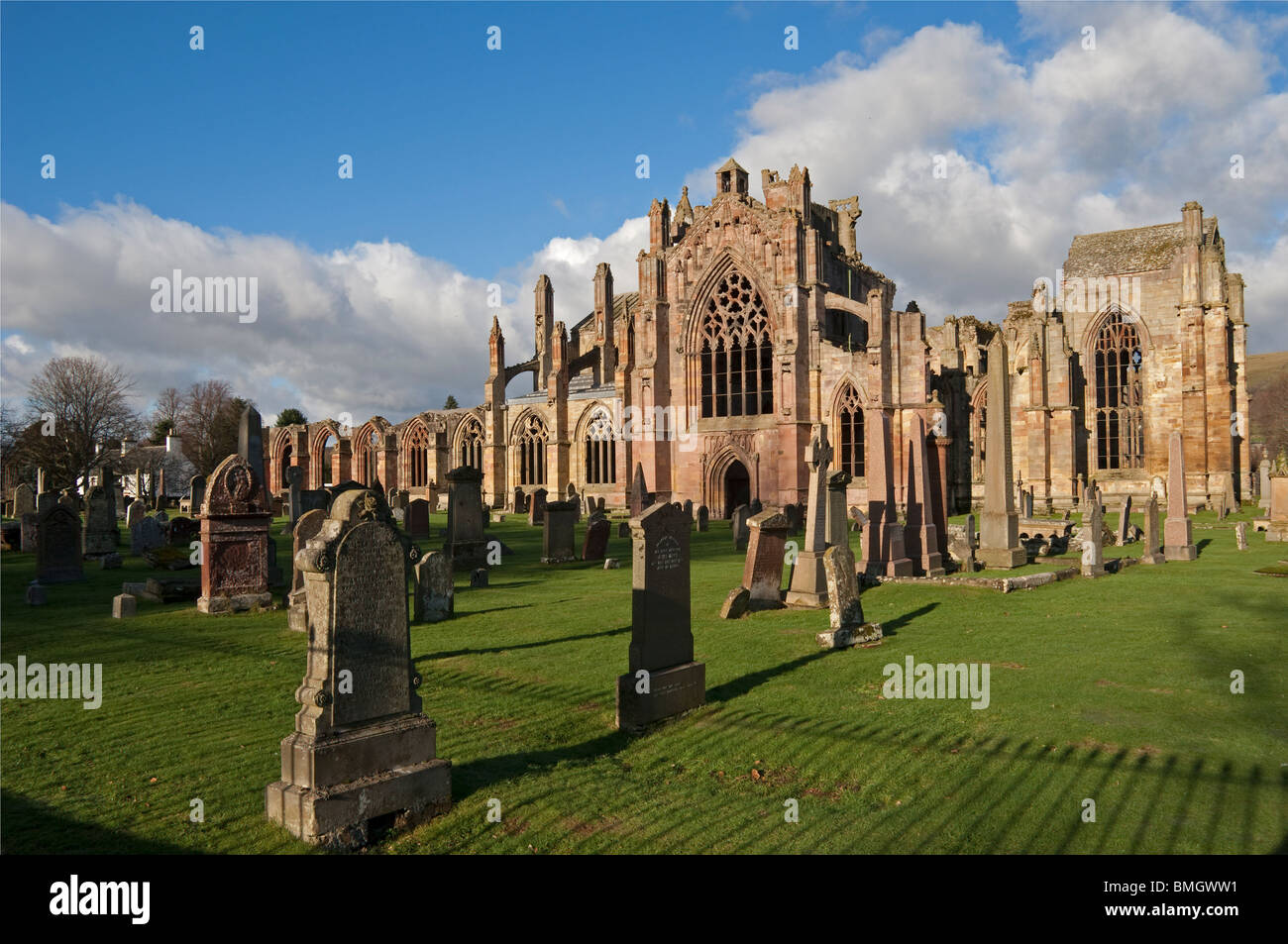 Melrose Abbey Melrose, regione di frontiere, Scozia Foto Stock