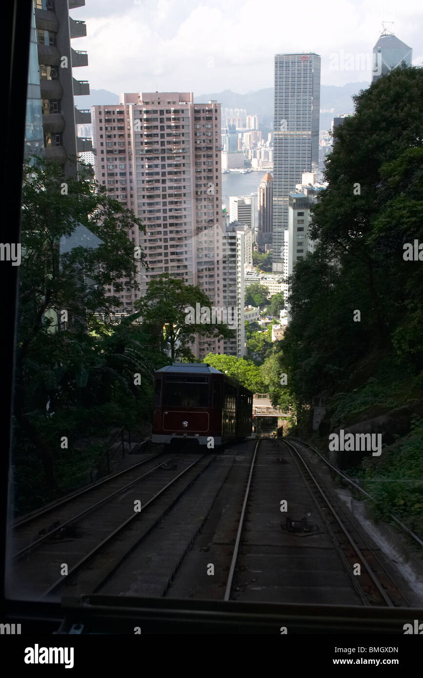 Talfahrt der 'Peak Tram', Hong Kong Foto Stock
