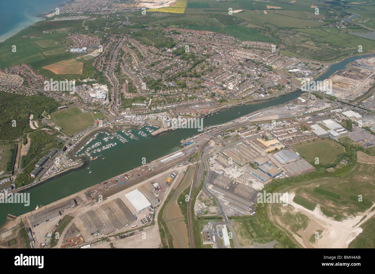 Fotografia aerea di Newhaven Harbour, Sussex, Inghilterra Foto Stock