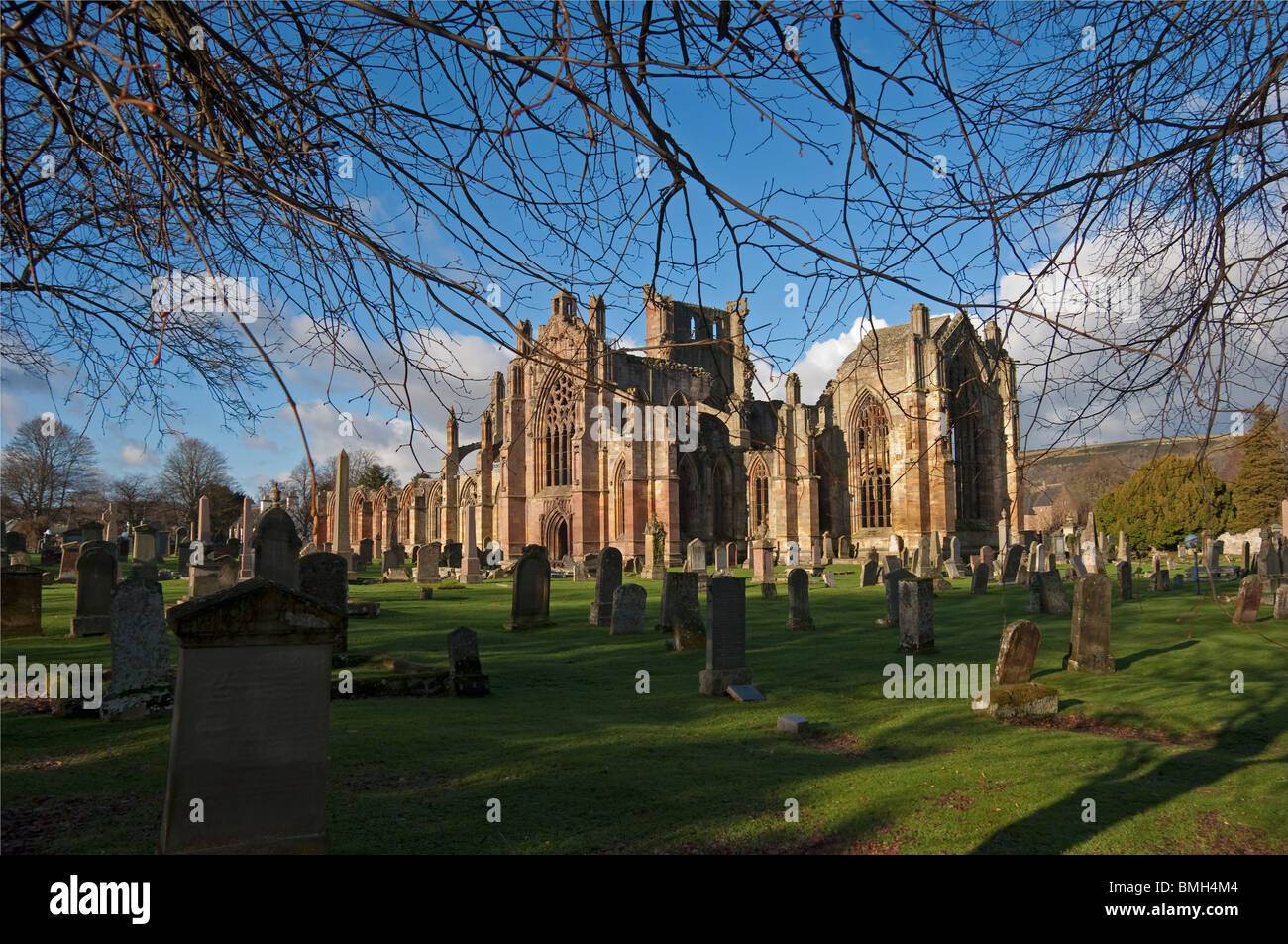 Melrose Abbey Melrose, regione di frontiere, Scozia Foto Stock