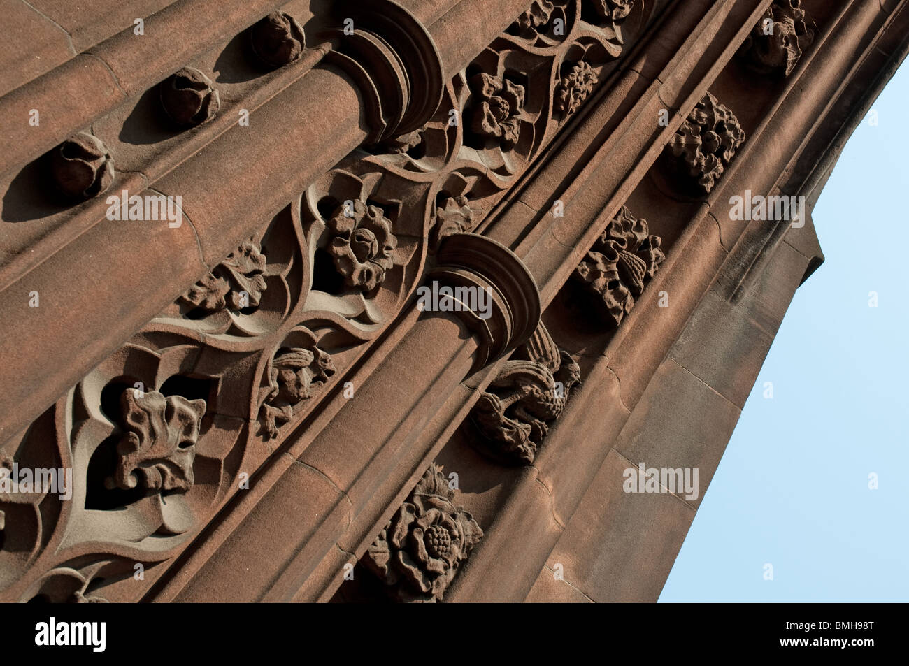 Dettaglio Architecturial John Rylands Library,Deansgate, Manchester, UK.gotico vittoriano dall'architetto Basil Champneys. Foto Stock