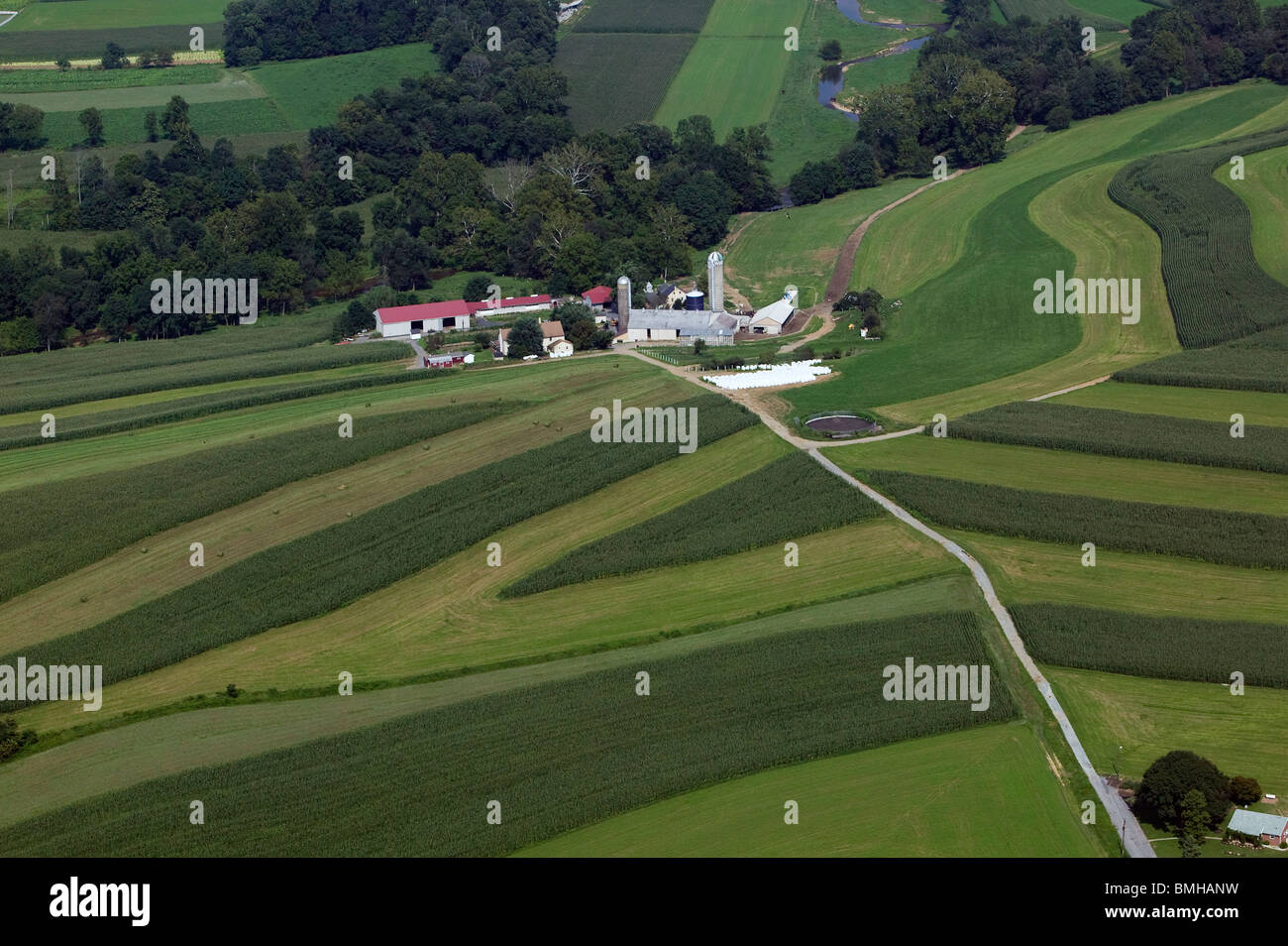 Vista aerea sopra allevamento di contorno Lancaster County Pennsylvania Foto Stock