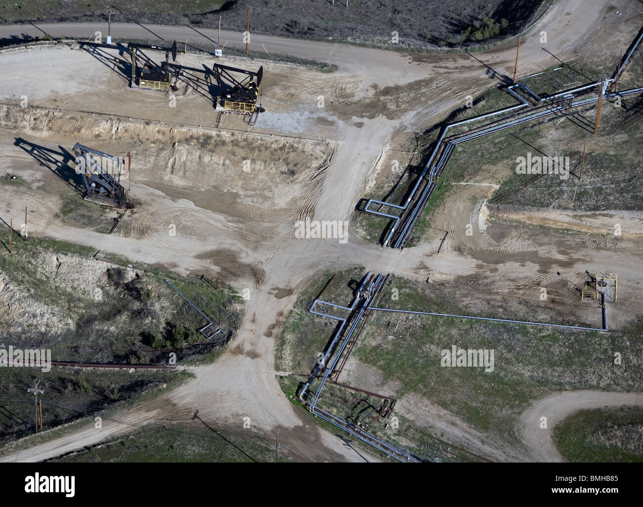 Vista aerea sopra San Ardo campo petrolifero Monterey County in California Foto Stock