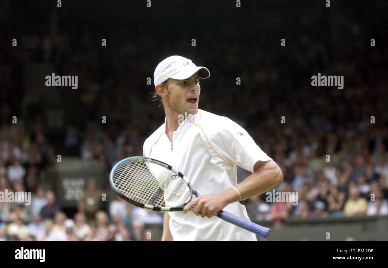 Andy RODDICK USA dopo la riproduzione di un piont a Wimbledon Foto Stock