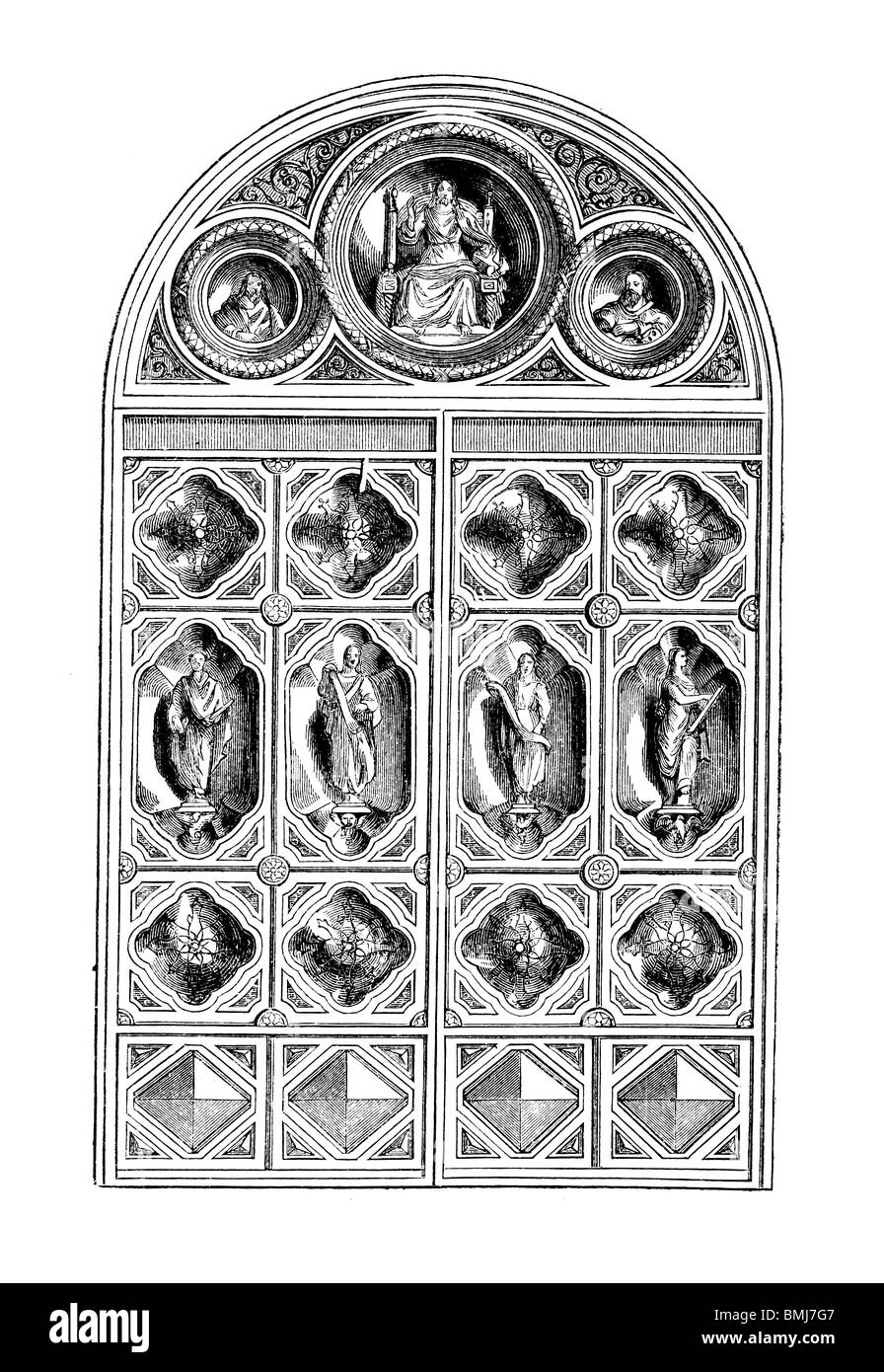 In bianco e nero di taglio per incisione fuori isolato su bianco. Illustrazione di un oggetto d'arte esposta presso la grande esposizione di Londra 1851. Foto Stock
