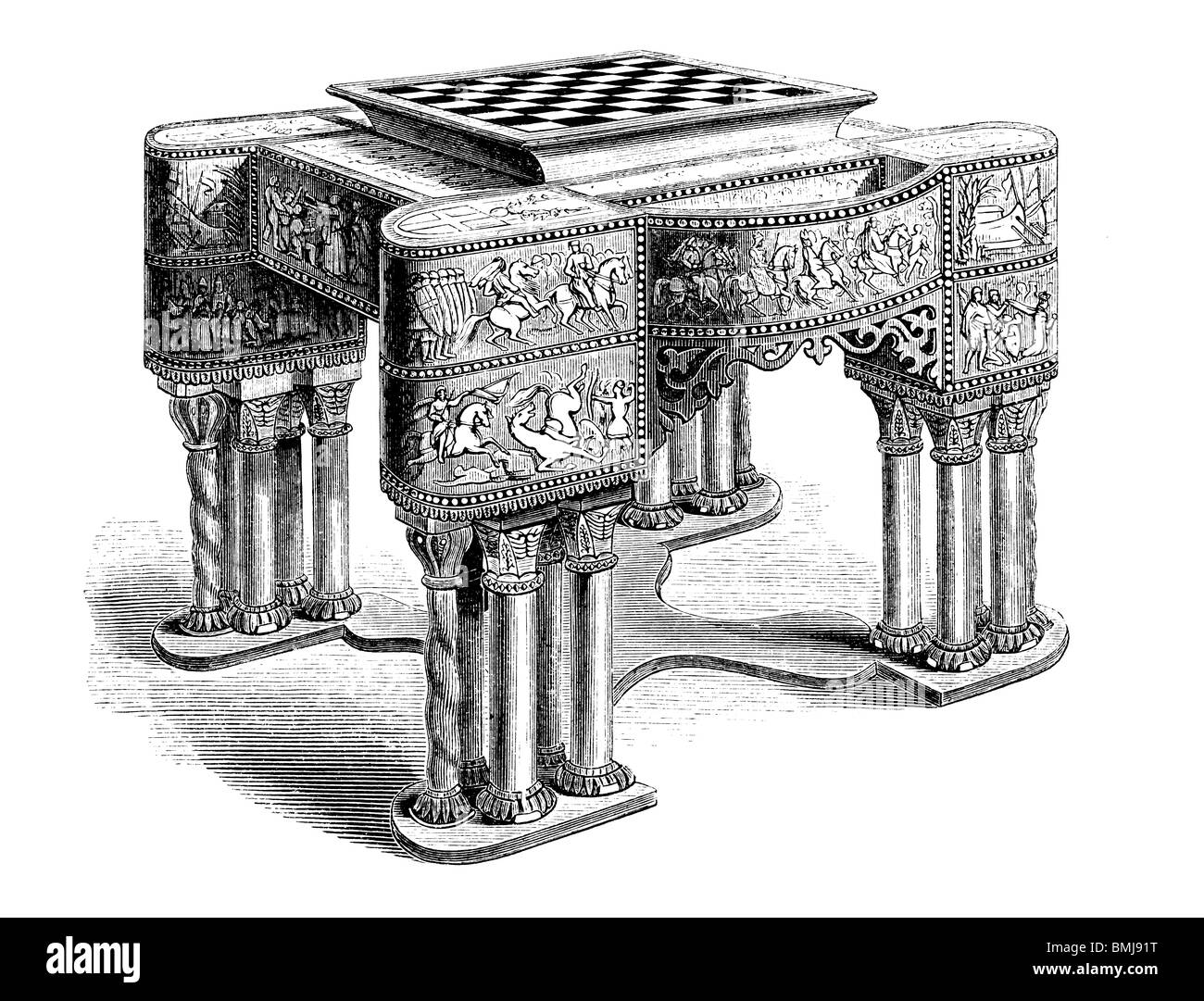 In bianco e nero di taglio per incisione fuori isolato su bianco. Illustrazione di un oggetto d'arte esposta presso la grande esposizione di Londra 1851. Foto Stock