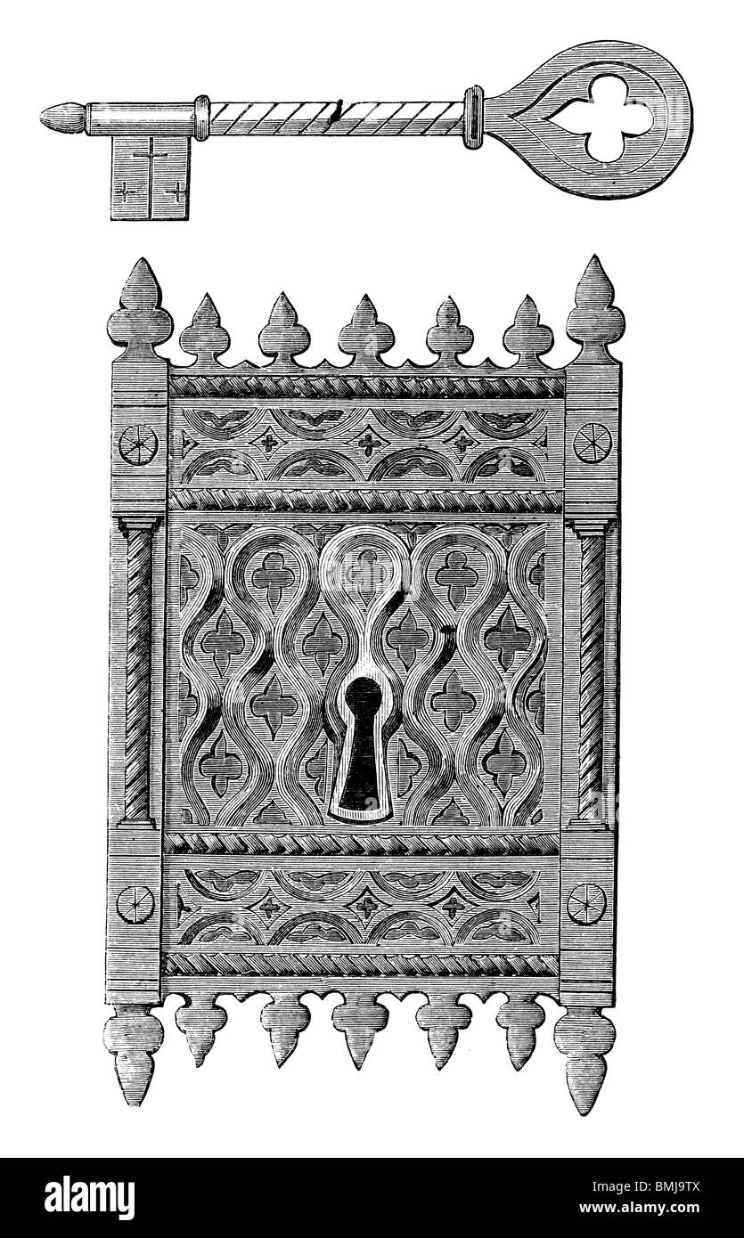 In bianco e nero di taglio per incisione fuori isolato su bianco. Illustrazione di un oggetto d'arte esposta presso la grande esposizione di Londra 1851. Foto Stock