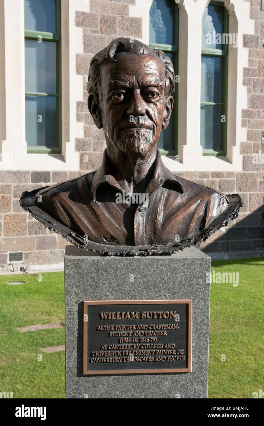 William Sutton busto in bronzo dal " Dodici Local Heroes" dallo scultore Mark Whyte. Christchurch Arts Centre, in Nuova Zelanda. Foto Stock