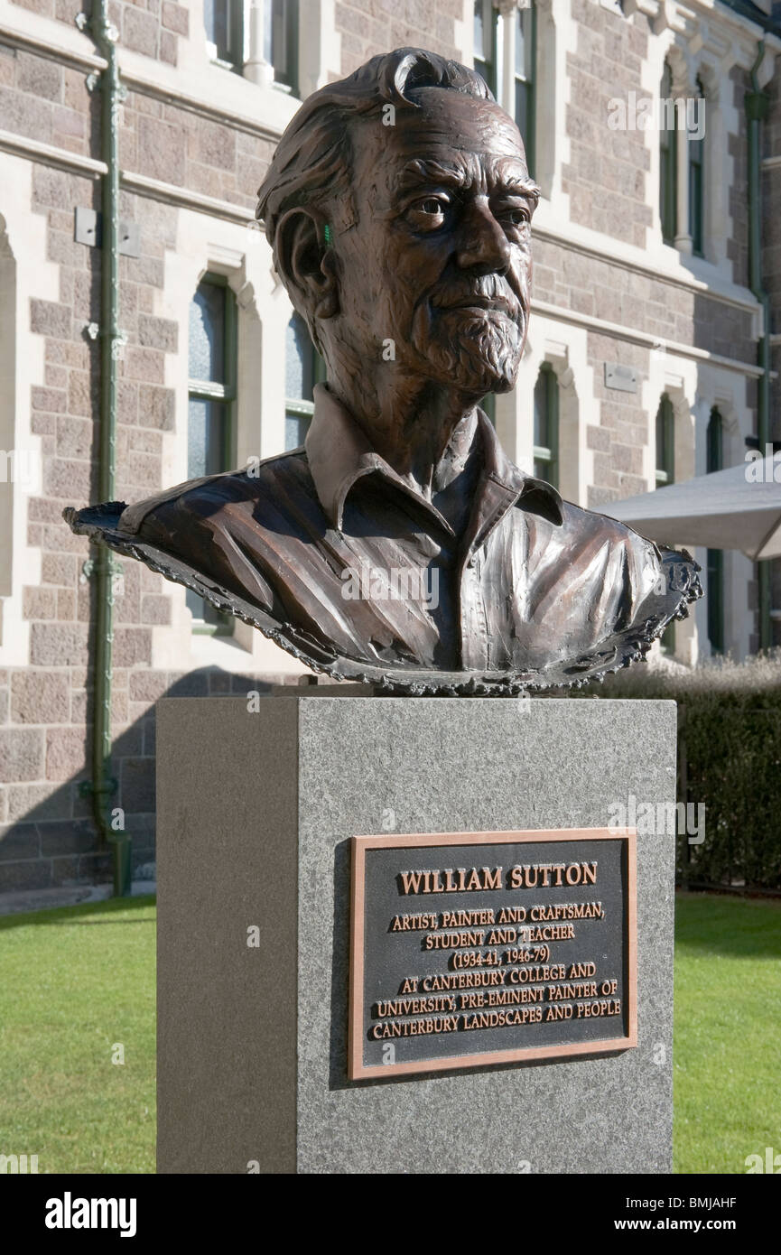 William Sutton busto in bronzo dal " Dodici Local Heroes" dallo scultore Mark Whyte. Christchurch Arts Centre, in Nuova Zelanda. Foto Stock