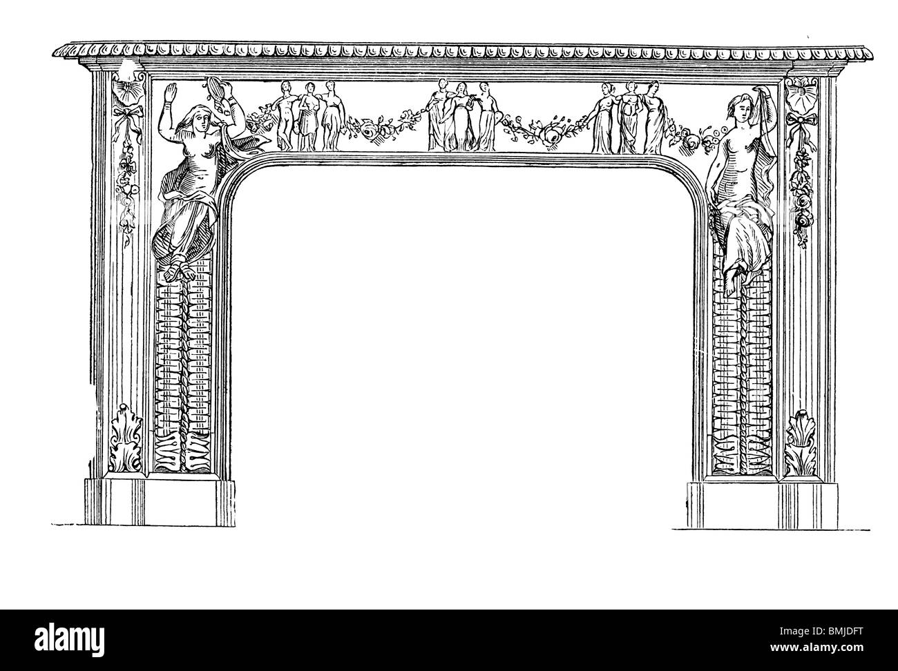 In bianco e nero di taglio per incisione fuori isolato su bianco. Illustrazione di un oggetto d'arte esposta presso la grande esposizione di Londra 1851. Foto Stock