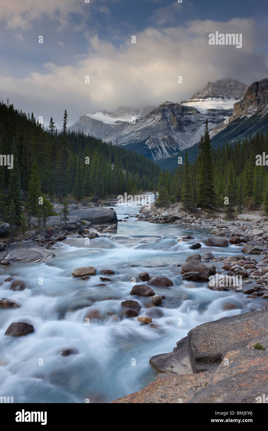 Mistaya Canyon all'alba, nr Saskatchewan attraversando il Parco Nazionale di Banff, Alberta, Canada Foto Stock