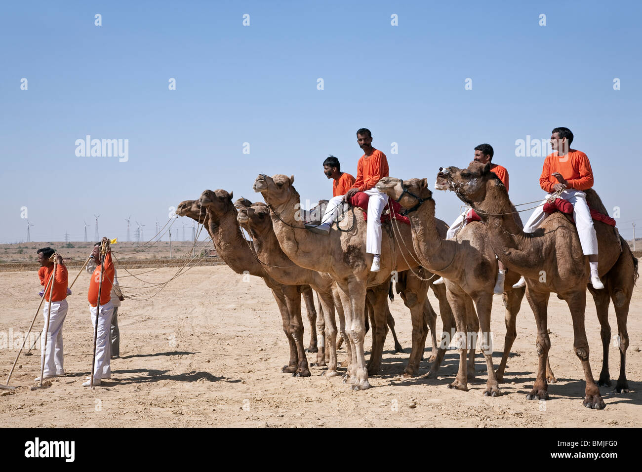 Camel giocatori di Polo. Jaisalmer. Il Rajasthan. India Foto Stock