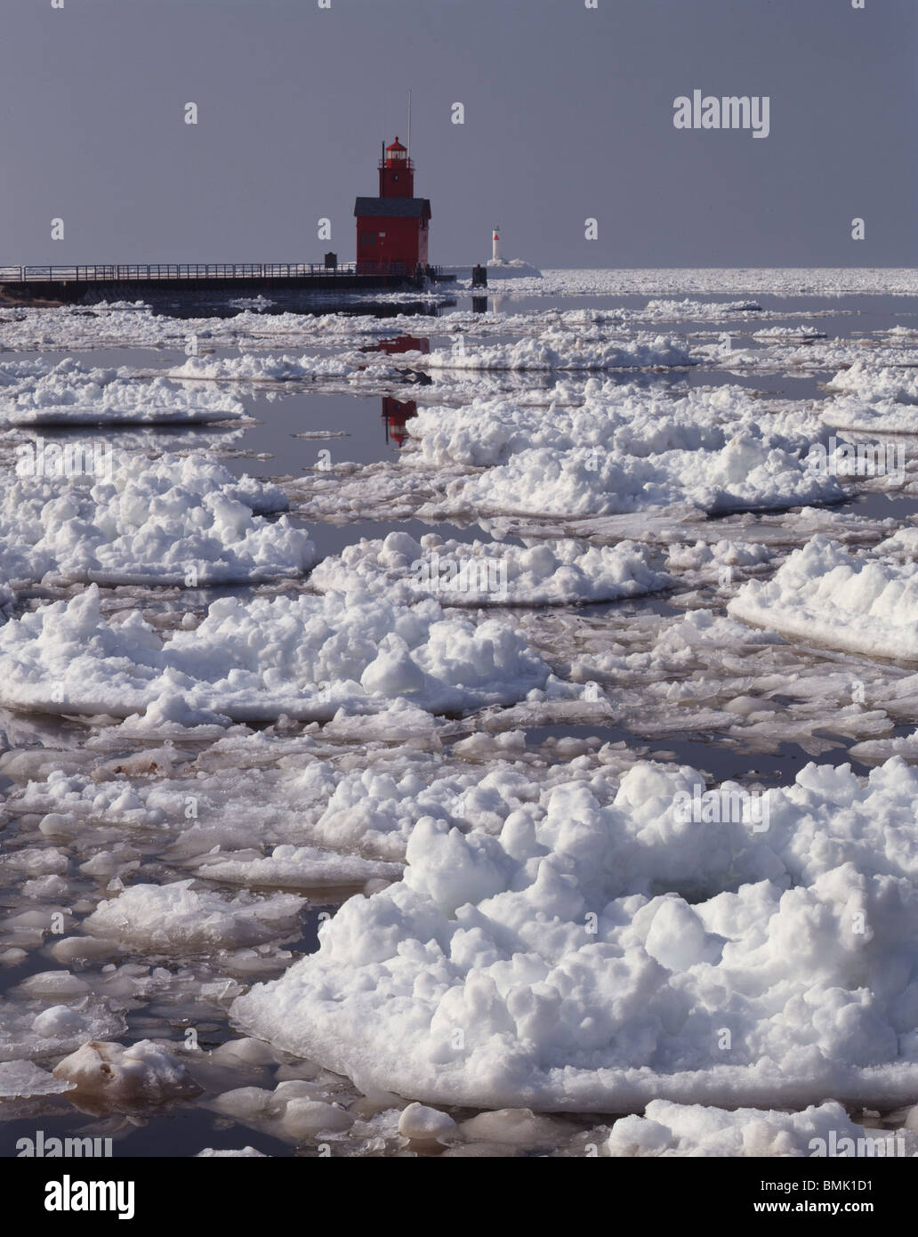 Holland faro in inverno, MI Foto Stock