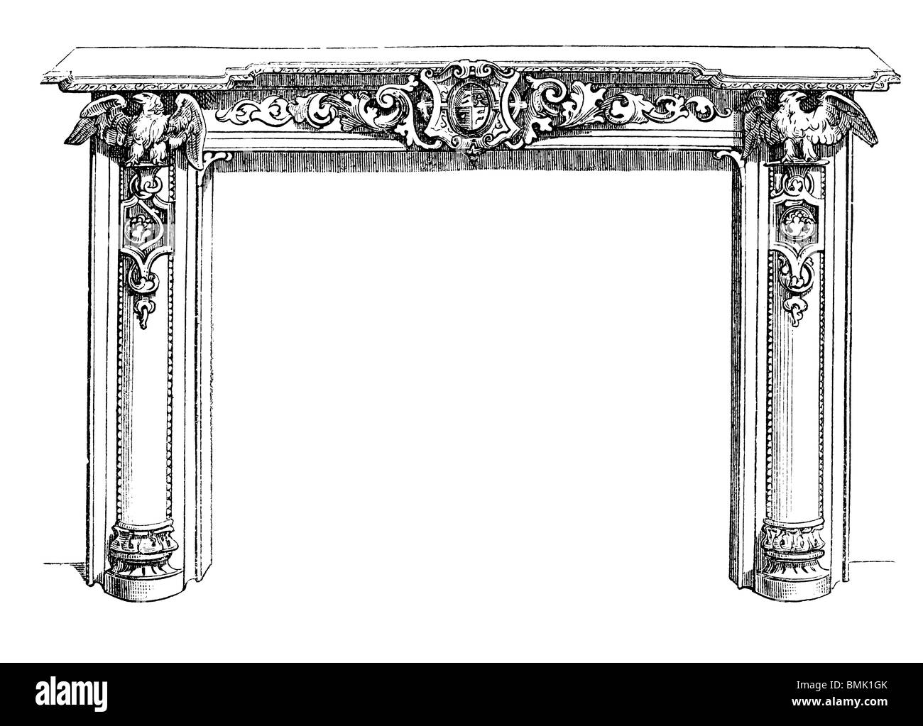In bianco e nero di taglio per incisione fuori isolato su bianco. Illustrazione di un oggetto d'arte esposta presso la grande esposizione di Londra 1851. Foto Stock