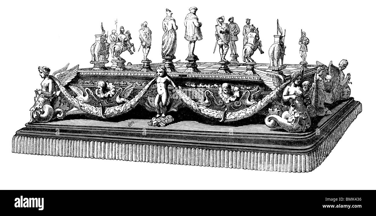 In bianco e nero di taglio per incisione fuori isolato su bianco. Illustrazione di un oggetto d'arte esposta presso la grande esposizione di Londra 1851. Foto Stock