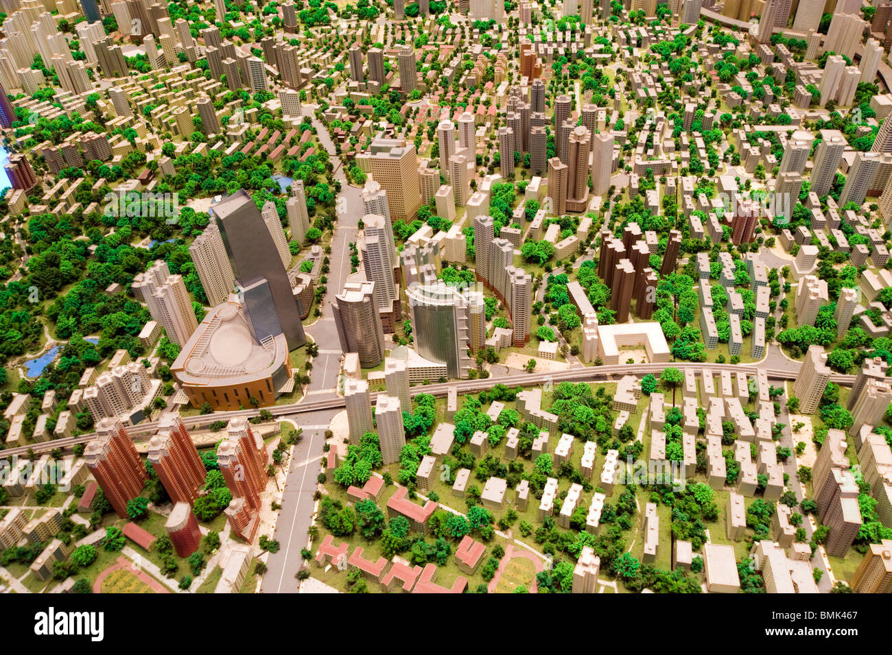 Modello in scala della città nella Shanghai Urban Planning Museum, Shanghai, Cina Foto Stock
