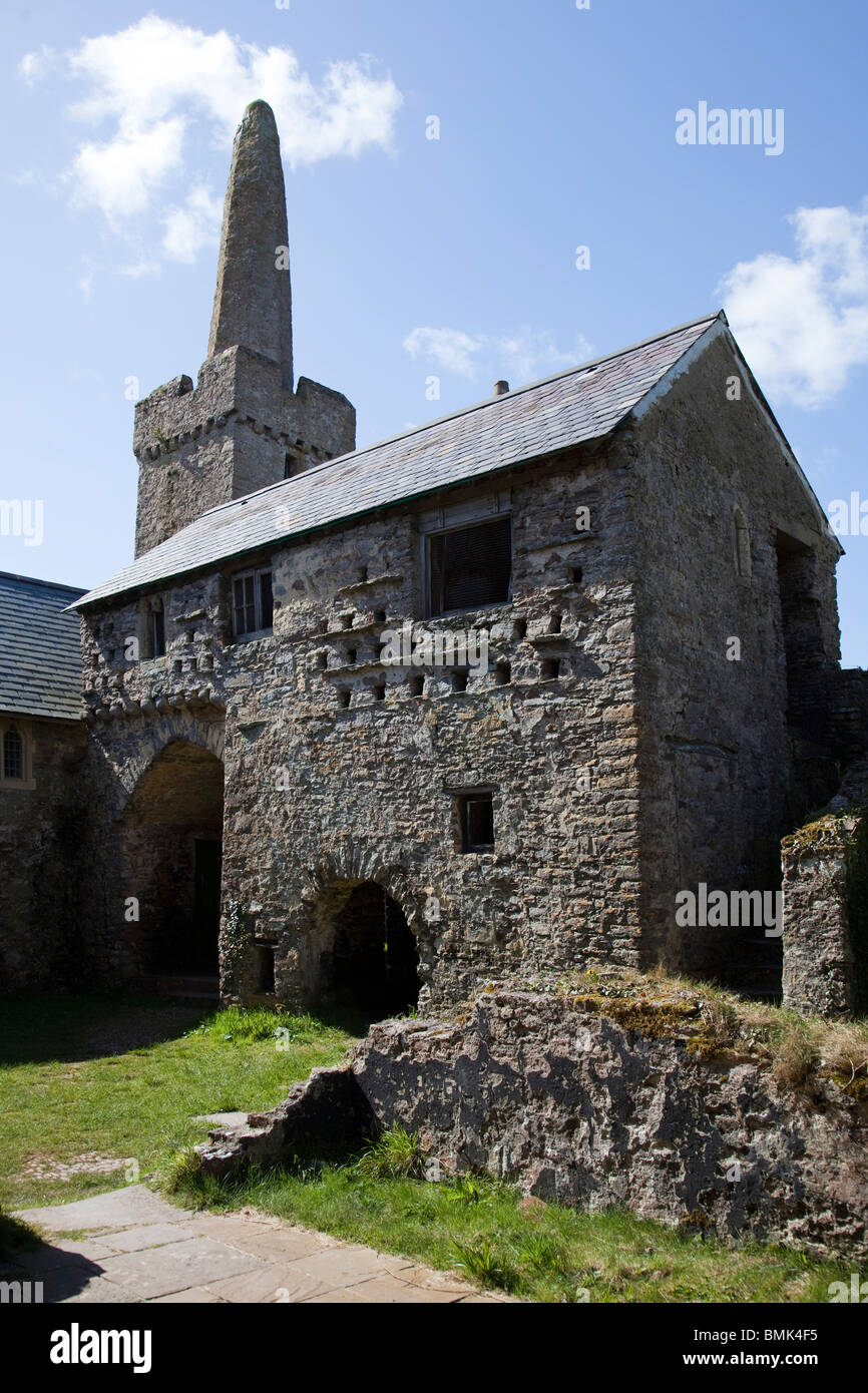 Rovinato priorato medievale e il campanile della chiesa di St Illtyd dell isola di Caldey Wales UK Foto Stock