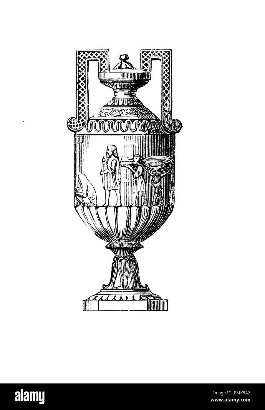 In bianco e nero di taglio per incisione fuori isolato su bianco. Illustrazione di un oggetto d'arte esposta presso la grande esposizione di Londra 1851. Foto Stock