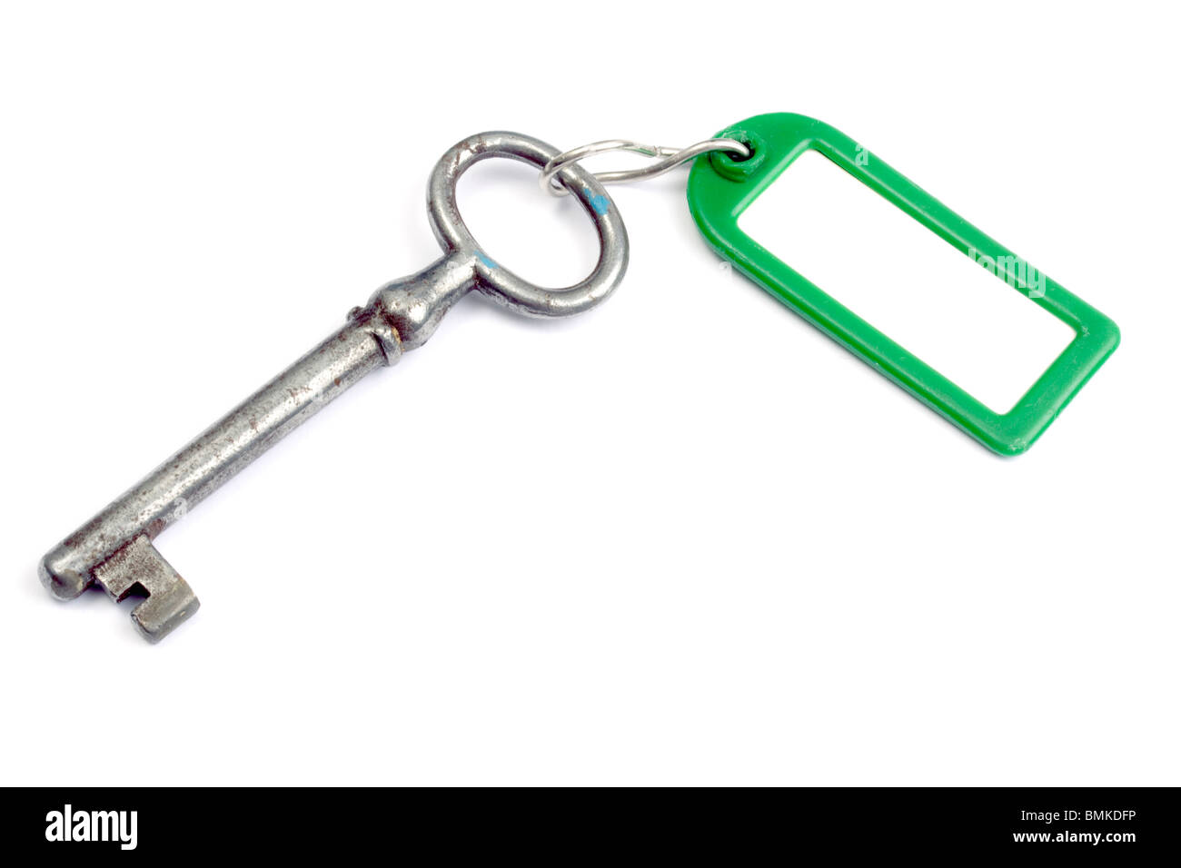 Tag vuoto e il tasto bianco isolato Foto Stock