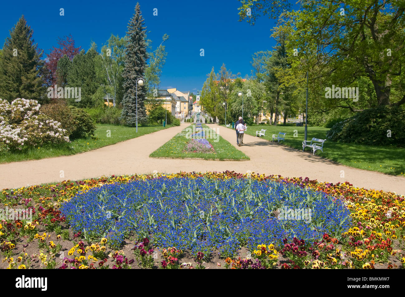 Aiuola di fiori nel parco. Franzensbad. Il ceco. Foto Stock