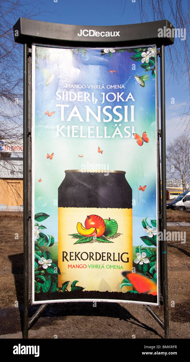 Pubblicità Finlandese per affissioni da esterno Rekorderlig sider , Finlandia Foto Stock