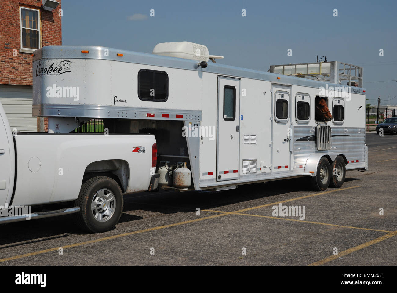 Un cavallo rimorchio a Stockyards City, Oklahoma City, Oklahoma, Stati Uniti d'America. Foto Stock