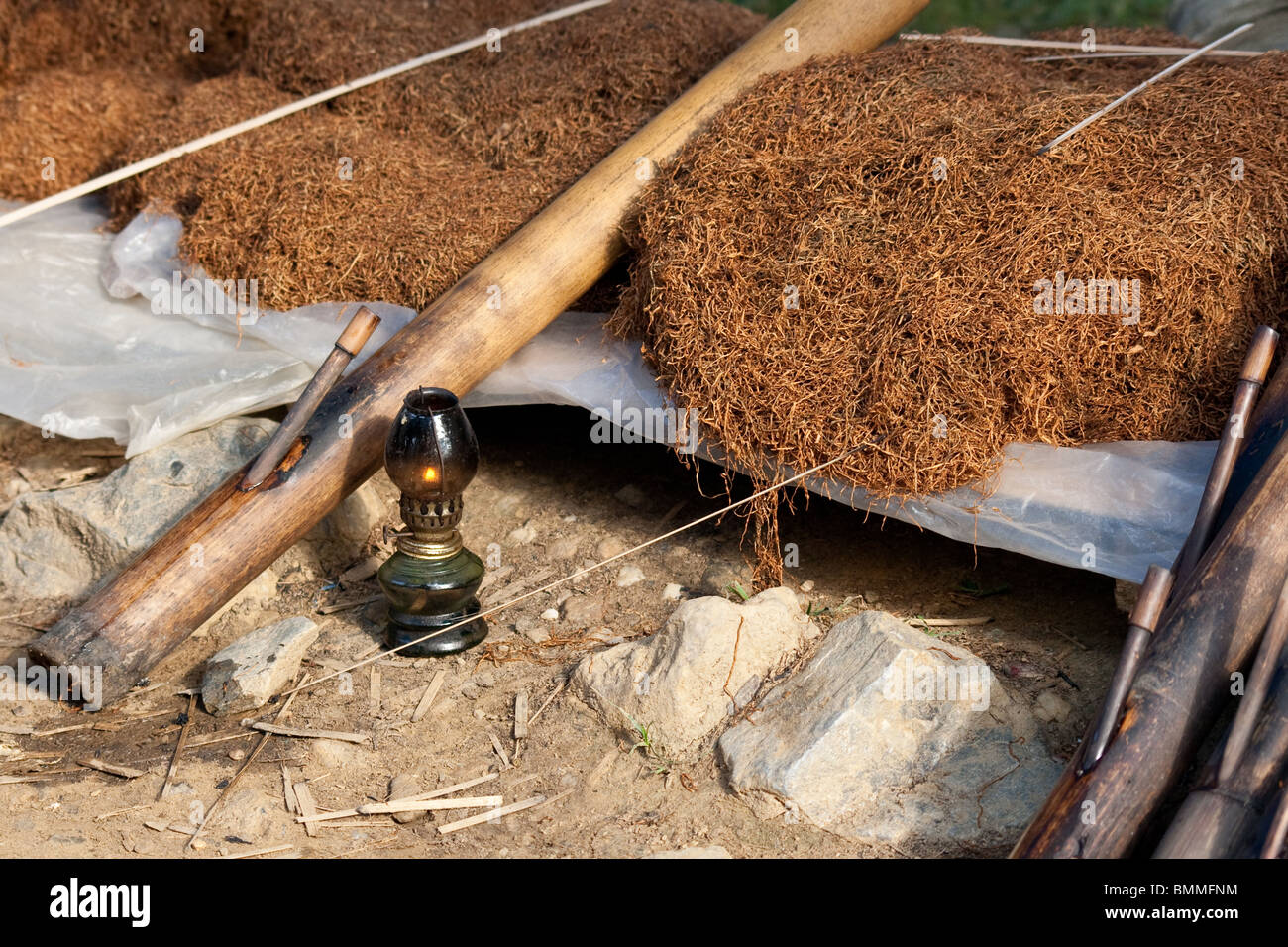 Il tabacco di stringa per la vendita a Bac Ha mercato tribale nel Nord Vietnam Foto Stock