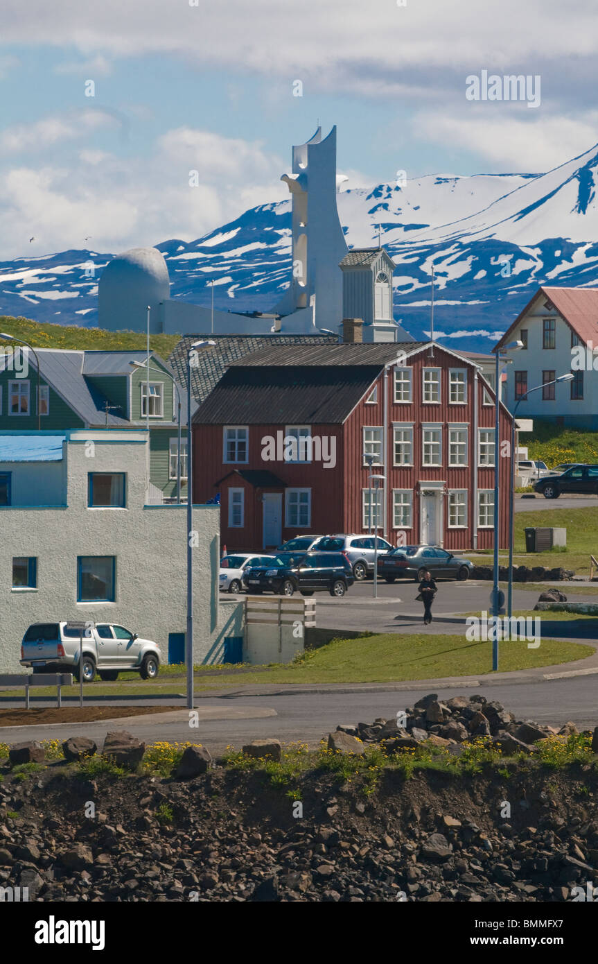Il villaggio Stykkishólmur presso la costa della western Islanda Islanda. Foto Stock