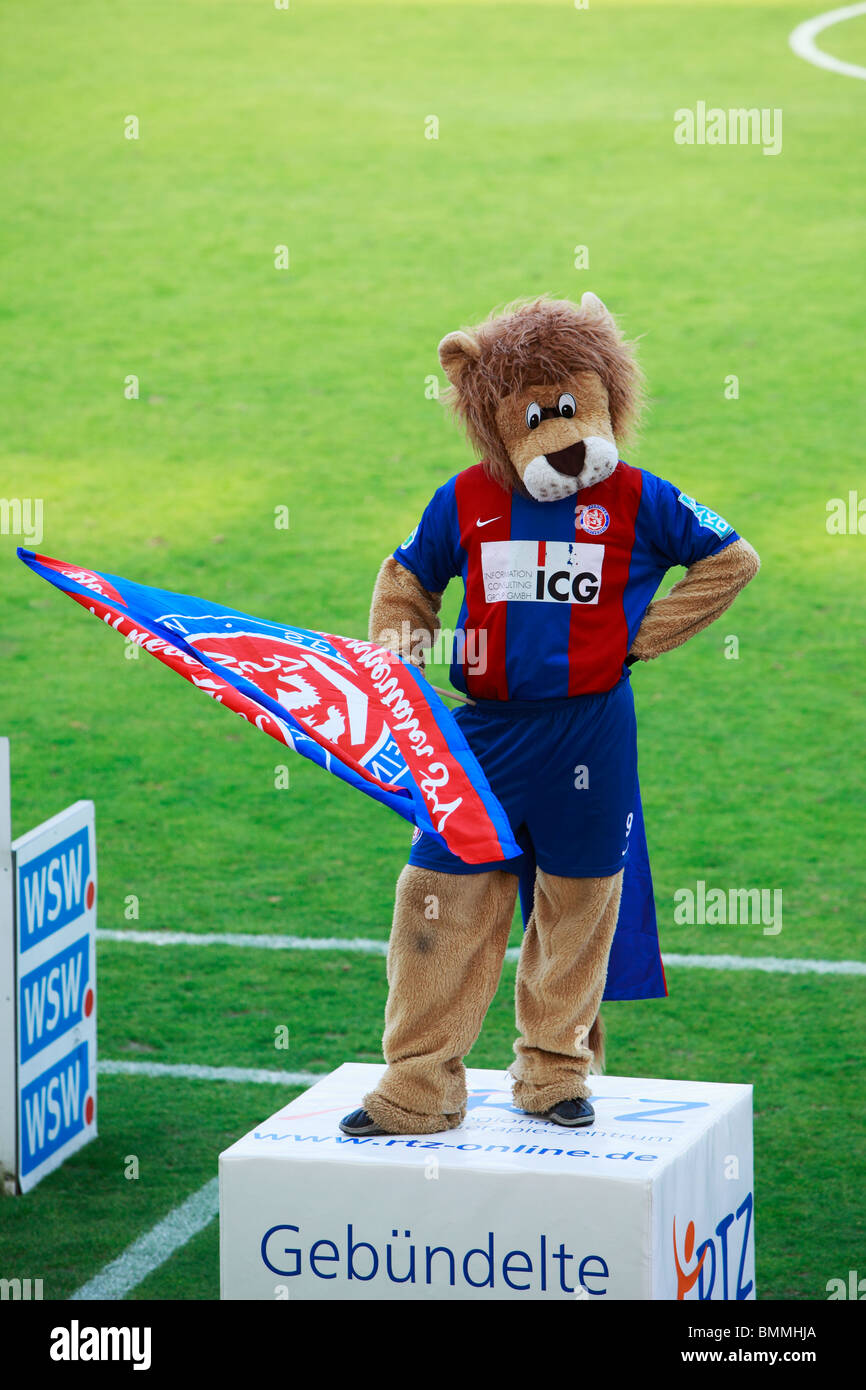 D-Wuppertal, Wupper, Bergisches Land, Renania settentrionale-Vestfalia, sport, calcio, 3° Liga, 2009/2010, Wuppertaler SV Borussia contro FC Rot-Weiss Erfurt 0:3, Stadio am Zoo a Wuppertal, mascotte del Wuppertaler SV Borussia, stadio lion Proeppi, denominata af Foto Stock