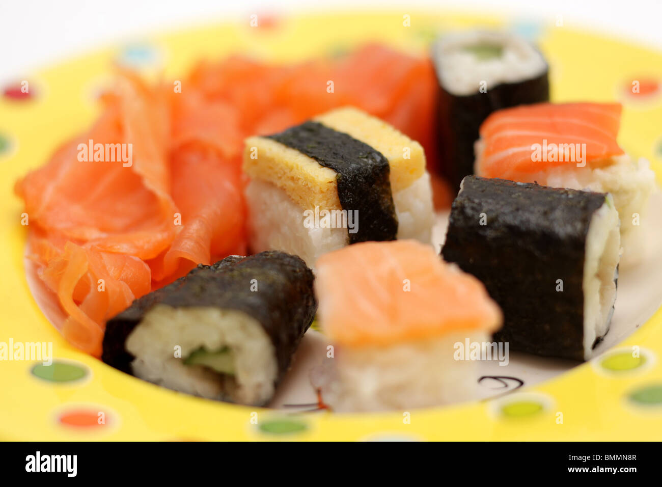 Salmone affumicato e sushi Foto Stock