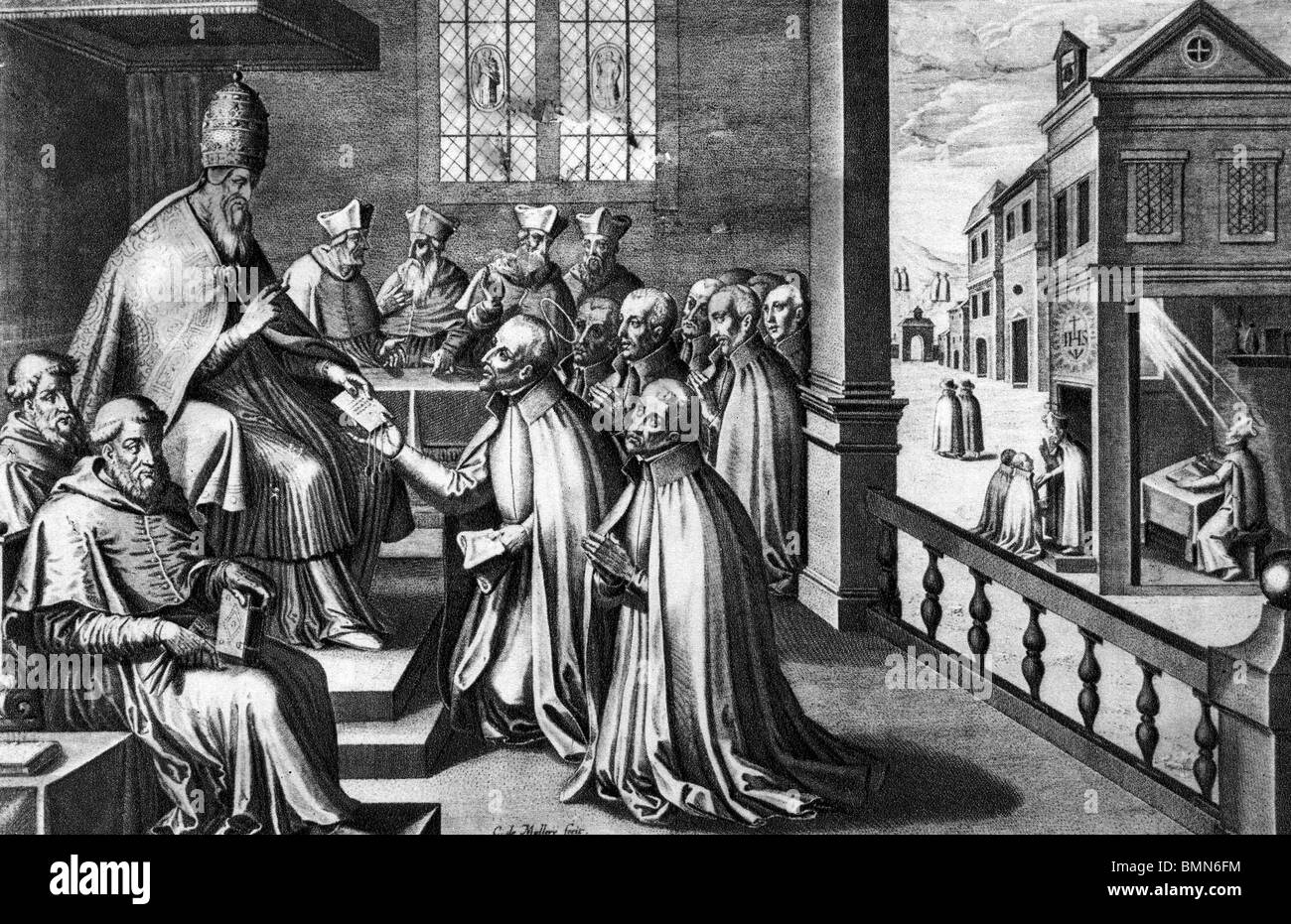 Il PAPA PAOLO III con Ignazio di Loyola nel 1583 - vedere la descrizione riportata di seguito Foto Stock