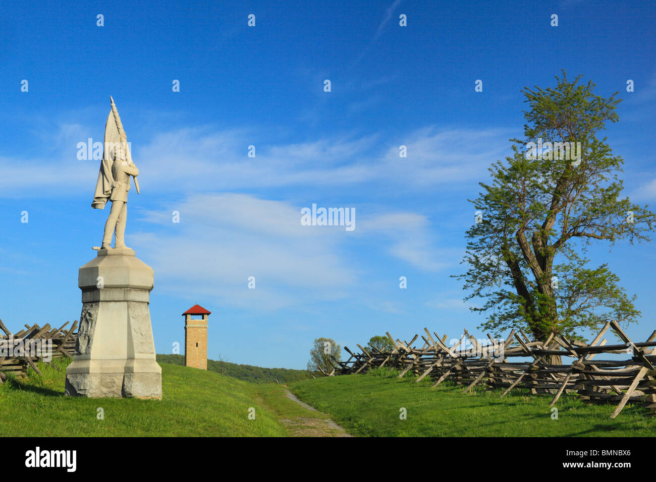 132Pennsylvania monumento e torre di osservazione, Antietam National Battlefield Sharpsburg, Maryland, Stati Uniti d'America Foto Stock