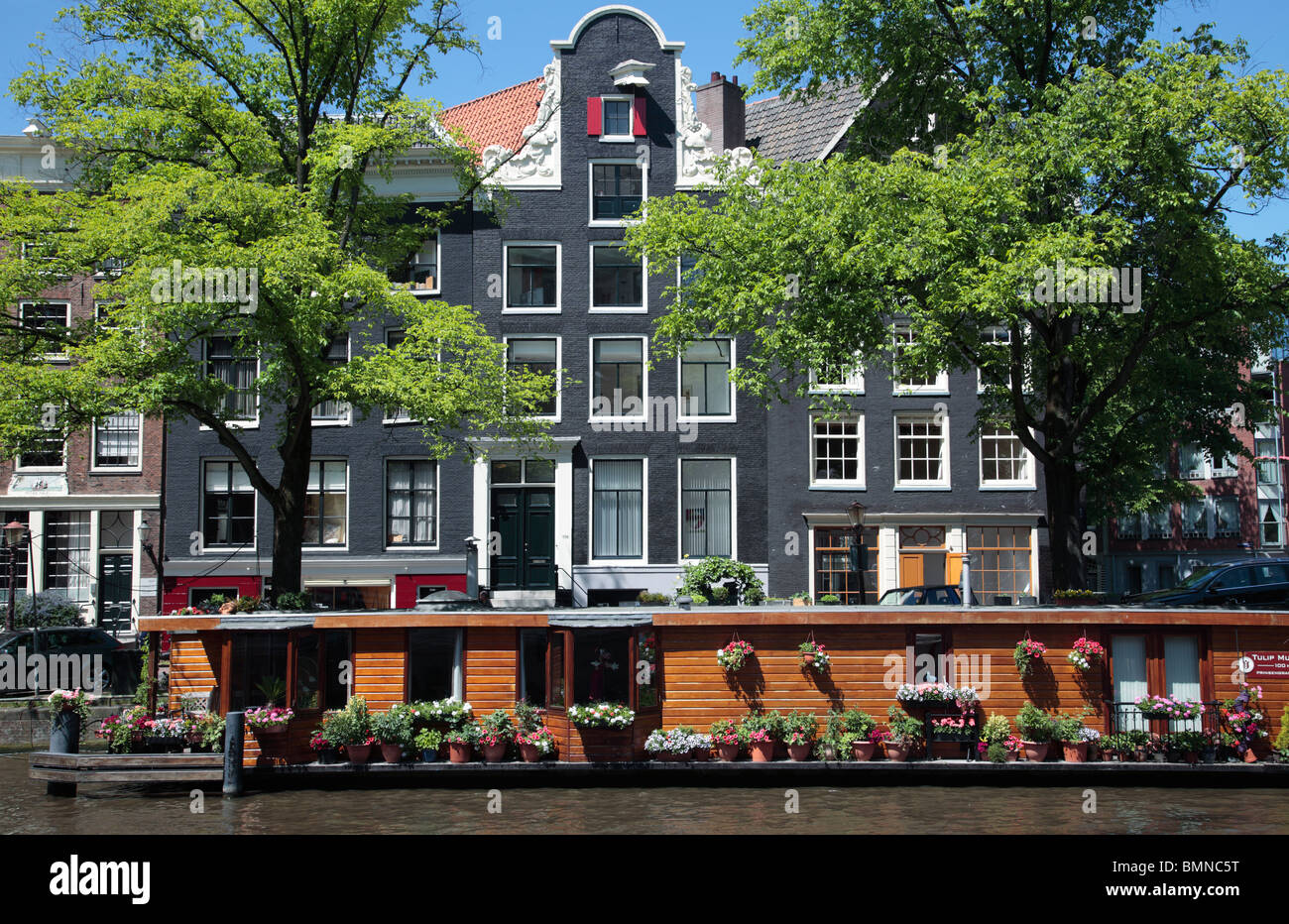 Canale Prinsengracht chiatta galleggiante Foto Stock