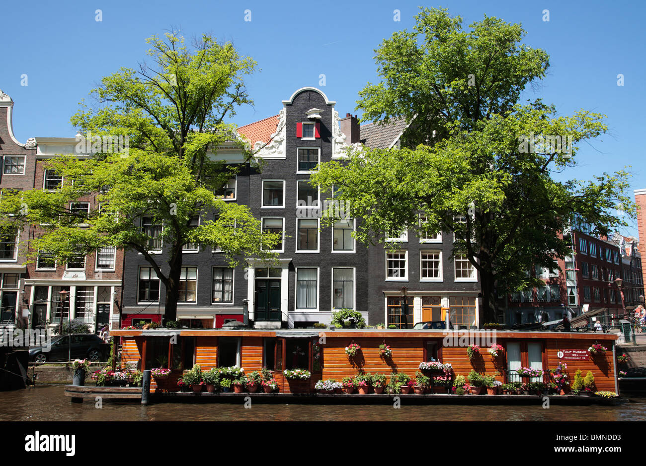 Canale Prinsengracht chiatta galleggiante Foto Stock