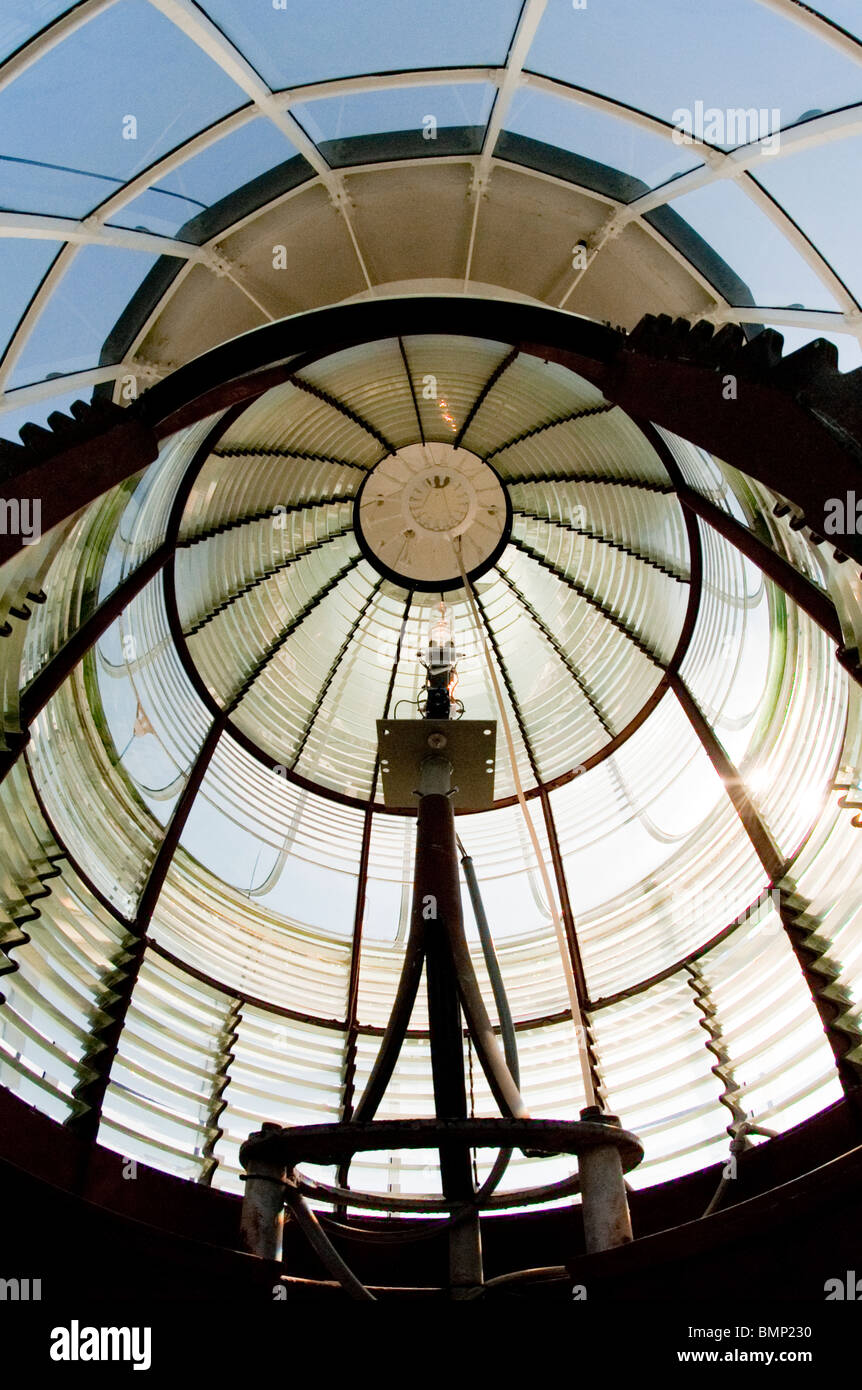 Primo ordine lente di Fresnel in Tybee Island Lighthouse, Savannah GA Foto Stock