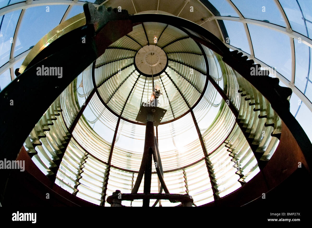 Primo ordine lente di Fresnel in Tybee Island Lighthouse, Savannah GA Foto Stock