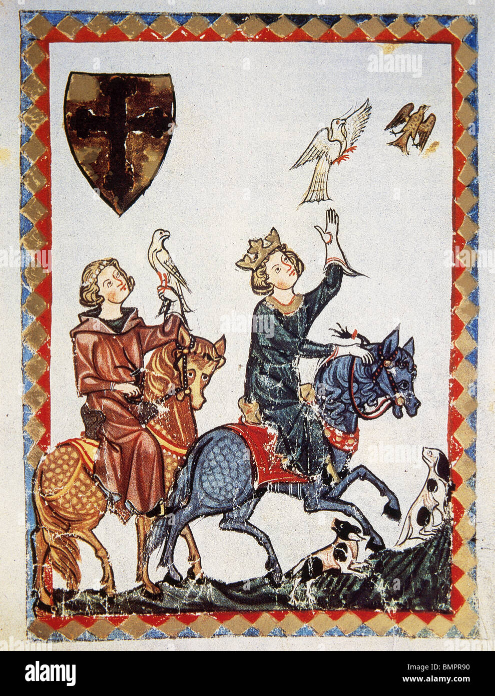 Re Corrado di Svevia durante il falcone da caccia. Codex Manesse. Foto Stock