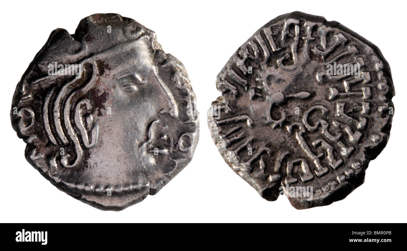 Indiana antica moneta d'argento. Ho Kumaragupta (414-455AD) Garuda Drachm (Kshatrapa stile) Foto Stock